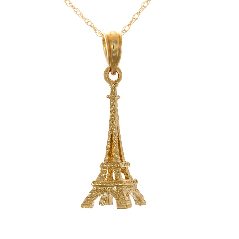 14k Gold Paris French Eiffel Tower Charm Necklace Pendant travel memento keepsak